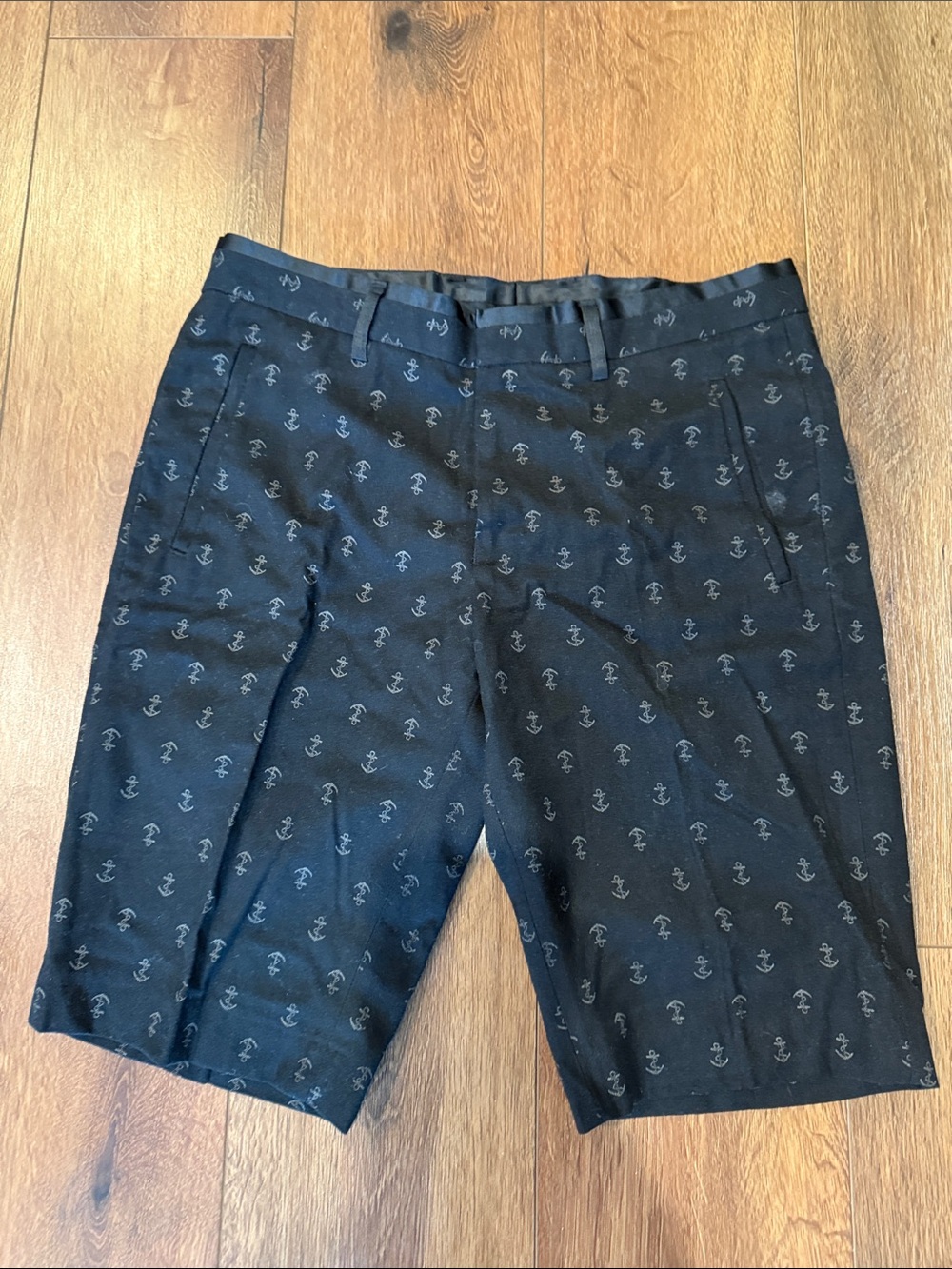WD.NY Black Anchor Print Flat Front Shorts